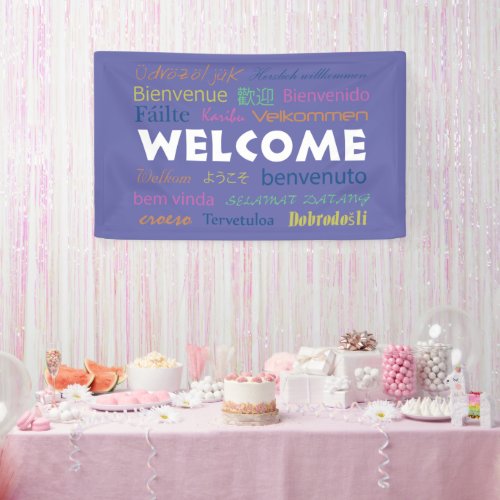 Welcome Many Languages Typography Periwinkle Blue Banner