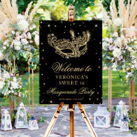 Welcome Masquerade black gold glitter Sweet 16