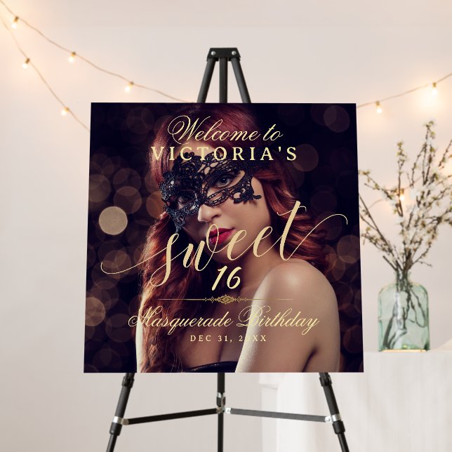 Welcome Masquerade Photo Sweet 16 Birthday Foam Board (In Situ (Stand))