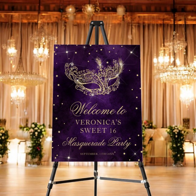 Welcome Masquerade purple gold glitter Sweet 16 Foam Board (Welcome Masquerade purple gold glitter Sweet 16 Foam Board)