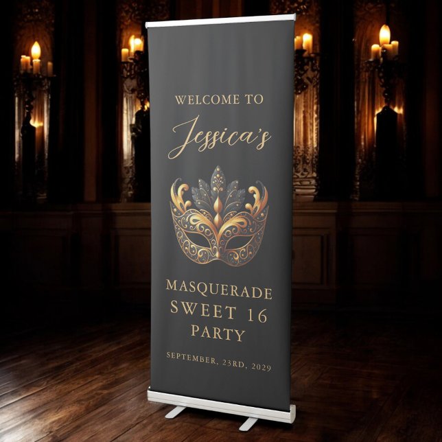 Welcome Masquerade Sweet 16 Birthday Party Retractable Banner (Creator Uploaded)