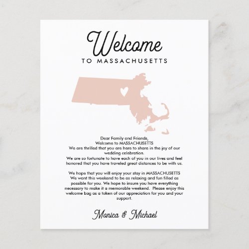 Welcome MASSACHUSETTS Letter  Itinerary ANY COLOR