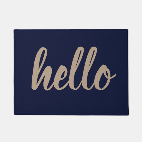 Welcome Mat Hello OutdoorIndoor Navy BlueTaupe