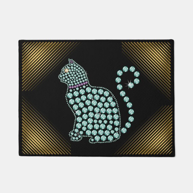 Welcome Mat Jeweled Rhinestone Cat (Front)