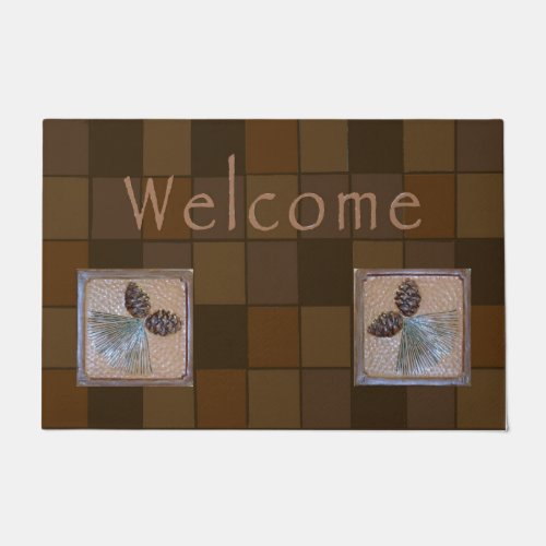 Welcome mat ocher pinecone tile for Bungalows  Doormat