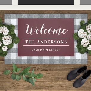 Welcome Merlot Red Family Name and Address Doormat