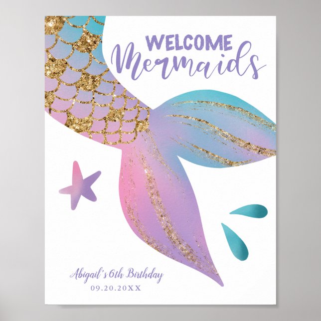 Welcome Mermaids Magical Birthday Party Sign (Front)