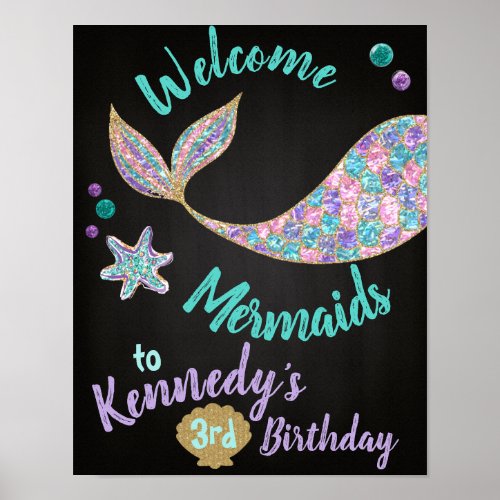 Welcome Mermaids Mermaid Birthday Sign Chalk Poster