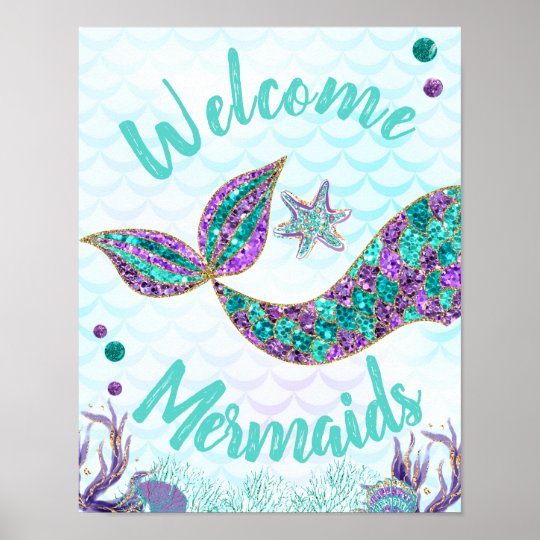 welcome mermaids mermaid birthday sign wall art zazzlecom