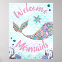 Welcome Mermaids, Mermaid Birthday Sign, Wall art