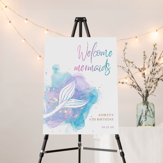 Welcome Mermaids Watercolor Tail Foam Board (In Situ (Stand))