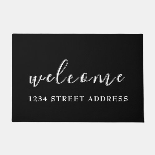 Welcome Message  Address  Black  White Doormat