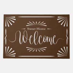 Welcome Minimalist Art Deco Brown Doormat