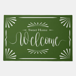 Welcome Minimalist Art Deco Green Doormat