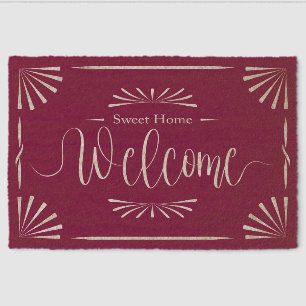 Welcome Minimalist Art Deco Red Fiber Doormat