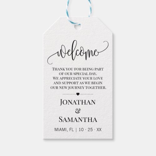 Welcome minimalist modern typography wedding favor gift tags