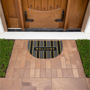 Welcome Modern Black And Gold Stripes Custom Doormat