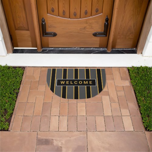 Welcome Modern Black And Gold Stripes Custom Doormat