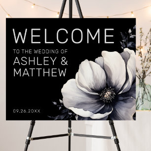 Welcome Modern Black Floral Wedding Signage Foam Board
