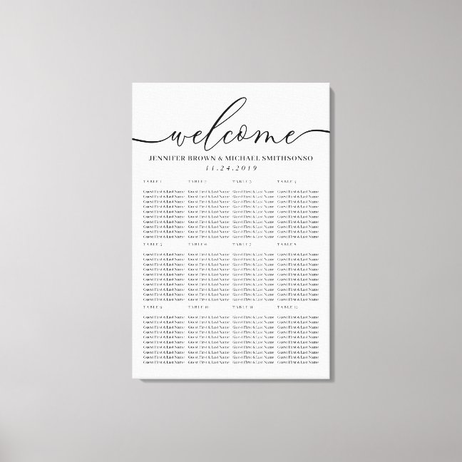 Welcome Modern Clean Simple Seating Table Numbers Canvas Print
