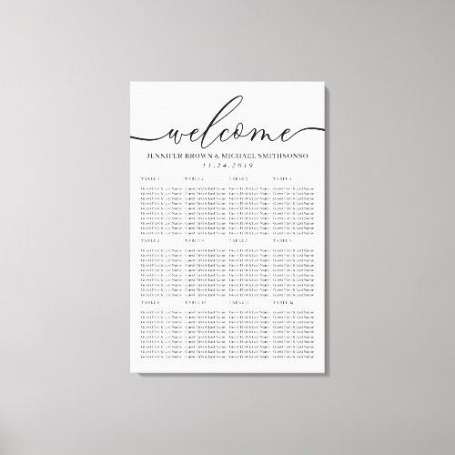 Welcome Modern Clean Simple Seating Table Numbers Canvas Print