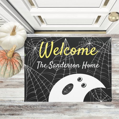 Welcome Modern Minimalistic Ghost Halloween Family Doormat