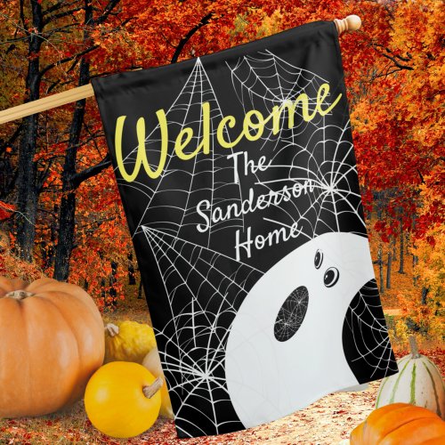Welcome Modern Minimalistic Ghost Halloween Family Garden Flag