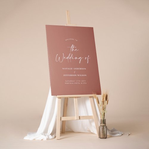 welcome modern natural terracotta minimal wedding foam board