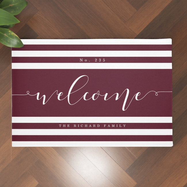 Welcome Modern Stripe House Number & Family Name Doormat