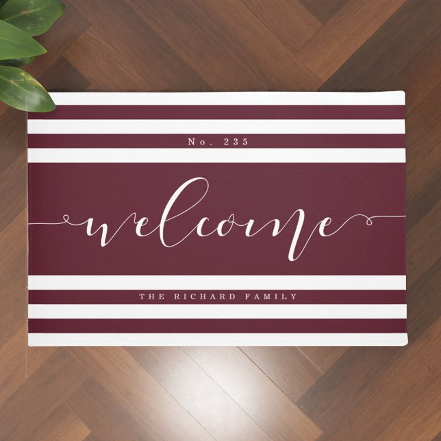 Welcome Modern Stripe House Number & Family Name Doormat (Creator Uploaded)