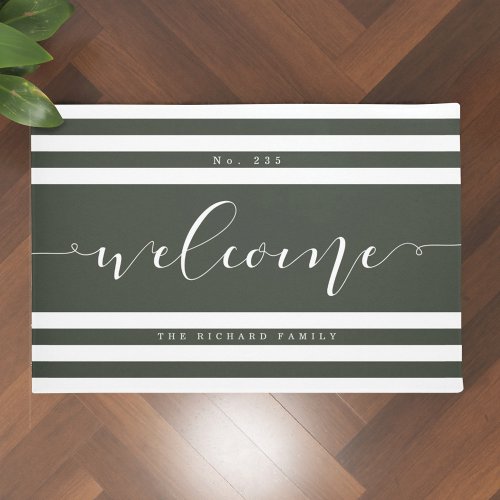 Welcome Modern Stripe House Number  Family Name Doormat
