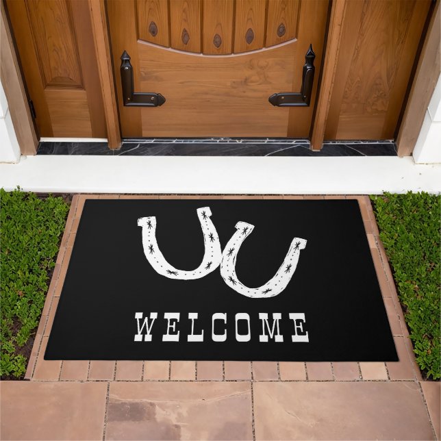 Welcome Modern Western Horseshoe Country Doormat (Outdoor)