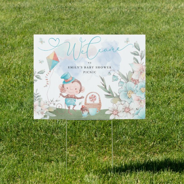 Welcome Monkey Boy Baby Shower Picnic Sign (Insitu)