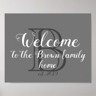 welcome monogram gray and white wall art