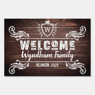 Welcome Monogram Rustic Logo Typography Wood Sign