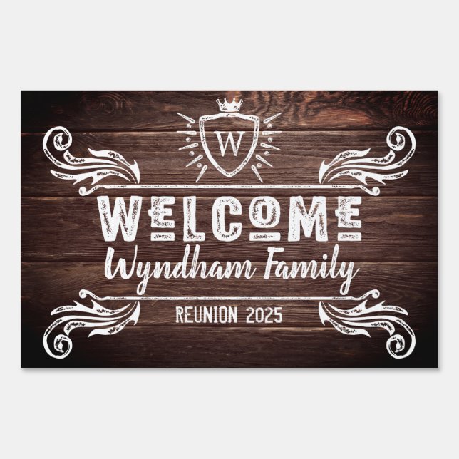 Welcome Monogram Rustic Logo Typography Wood Sign (Front)
