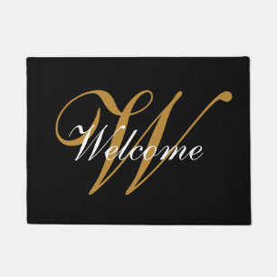 Welcome monogrammed black and gold doormat