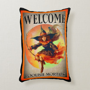 Welcome Mortal Halloween Witch Accent Pillow