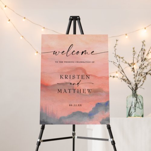 Welcome Mountain Watercolor Sunset Rustic Wedding Foam Board