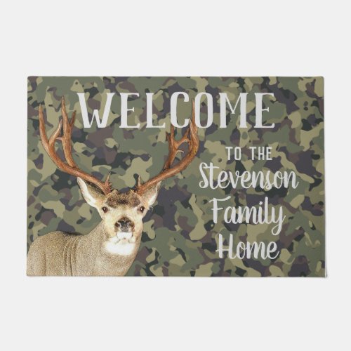 Welcome Mule Deer Hunting Buck Antlers Camo Doormat