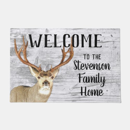 Welcome Mule Deer Hunting Buck Antlers Family Name Doormat