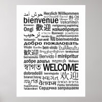Welcome Multilingual Black and White