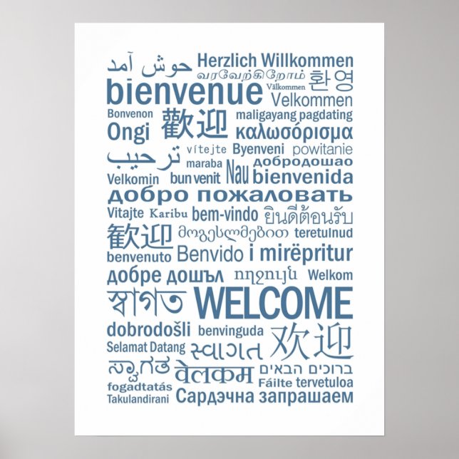 Welcome Multilingual Pale Blue Poster (Front)