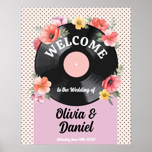 Welcome Music Record Wedding Floral 1950s Signs