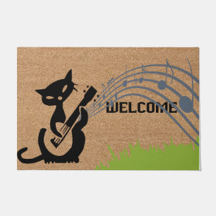 Welcome Musician Black Cat Mat, Simple Doormat