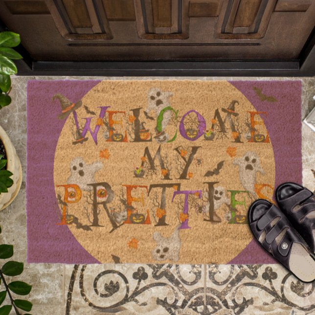 Welcome my Pretties Cute Spooky Halloween Fiber Doormat (Welcome my Pretties Halloween Doormat from the Seasonal Doormats Collection by Darling & May)