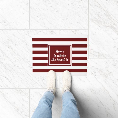 Welcome n Style Dark Red White Stripe Personalized Doormat