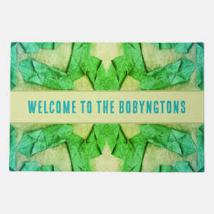 Welcome name monogram green blue ombre abstract doormat