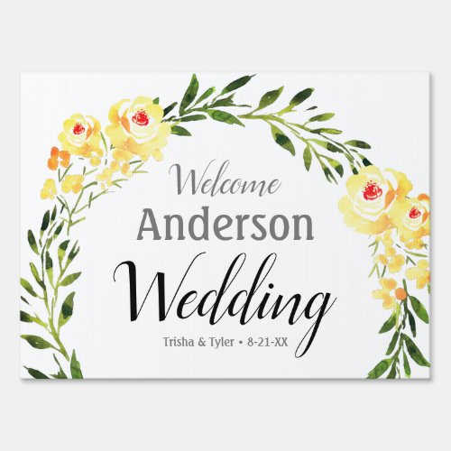 Welcome NamesDate Yellow WColor Flowers Wedding Sign