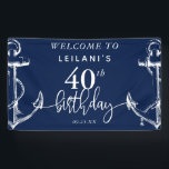 Welcome Nautical Anchor 40th Birthday Party Navy Banner<br><div class="desc">Welcome your guests with this nautical anchor design. This can be used as a backdrop for photo ops or just for decoration.</div>